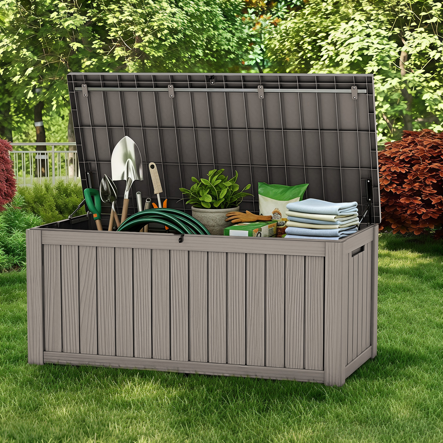 120 Gallon Outdoor Deck Box, L - Gardening Tools Rack 评论和价格